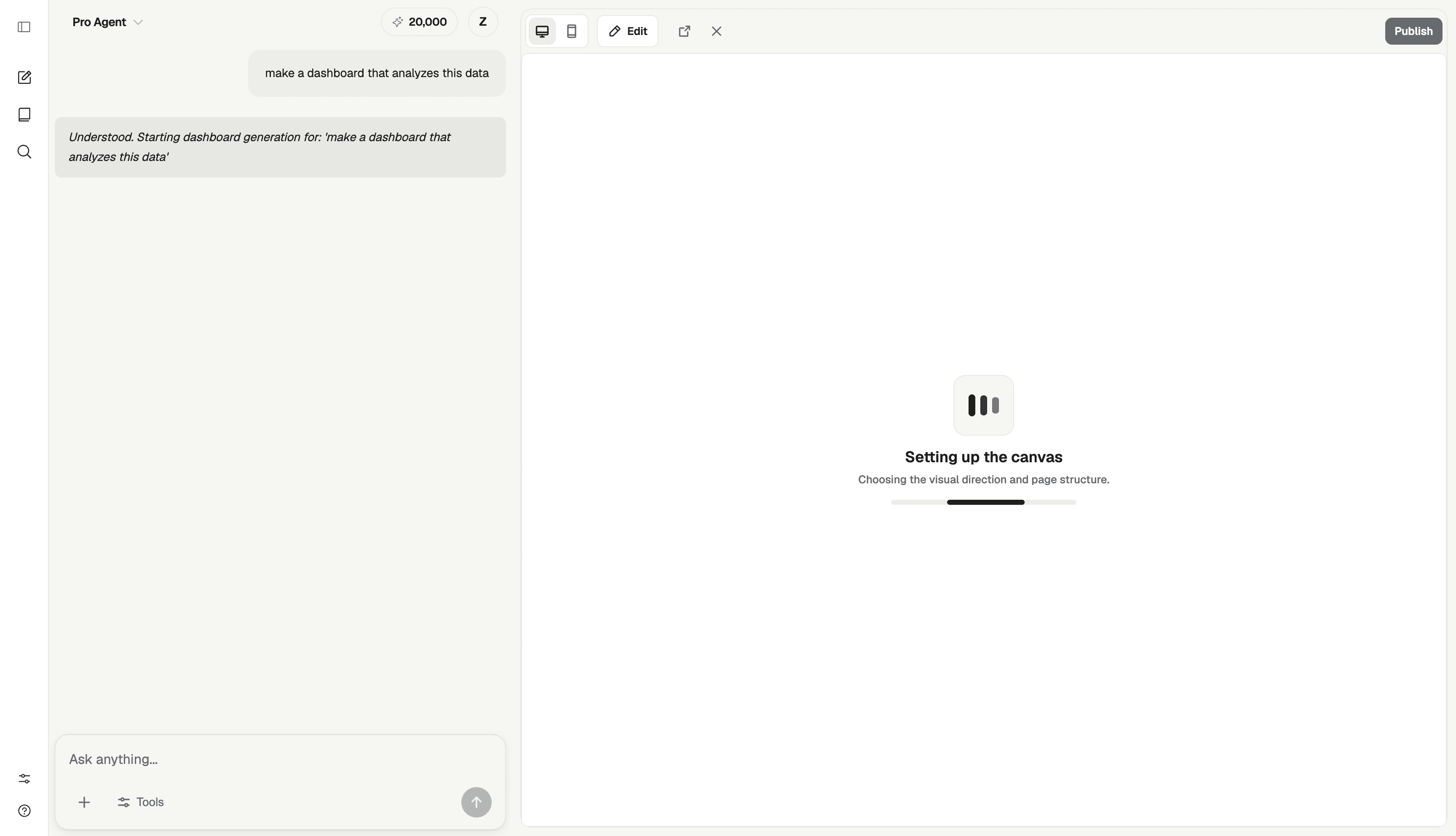 AI chat panel for refining a dashboard