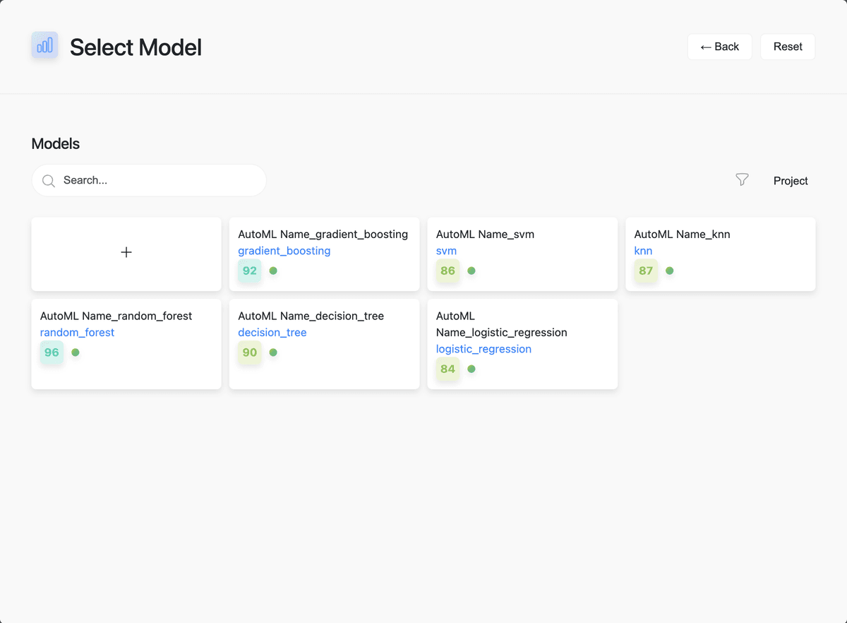Form showing initial configuration options, including model selection