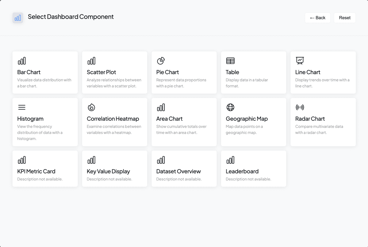 UI showing selection of component types