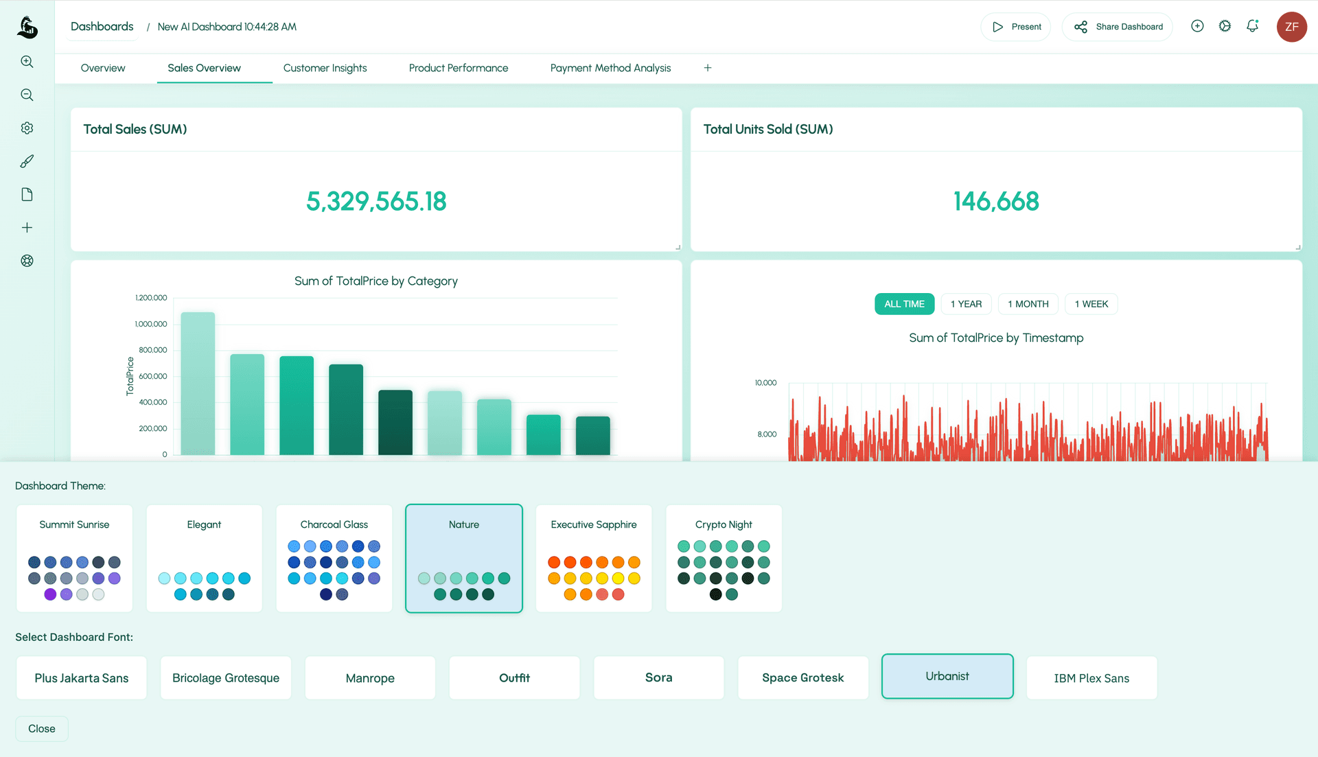 The Font Selector interface within the Design Settings modal