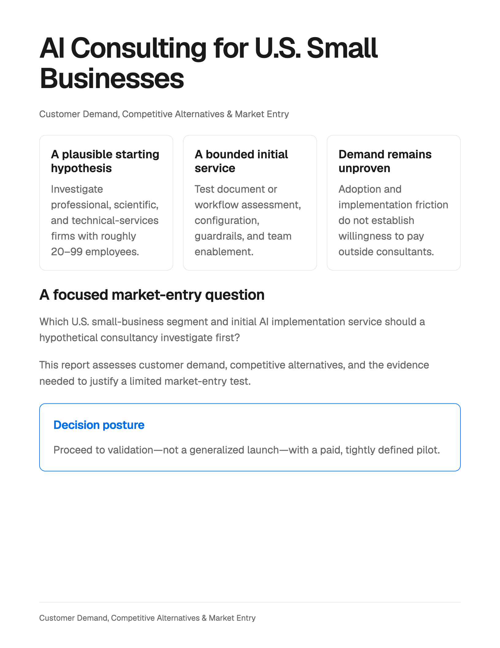 AI Consulting for U.S. Small Businesses — page 1: Research question and starting hypothesis