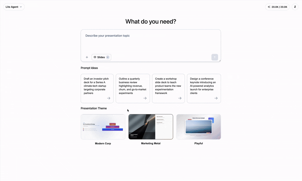 AI presentation tool automatically assembling a pitch deck.