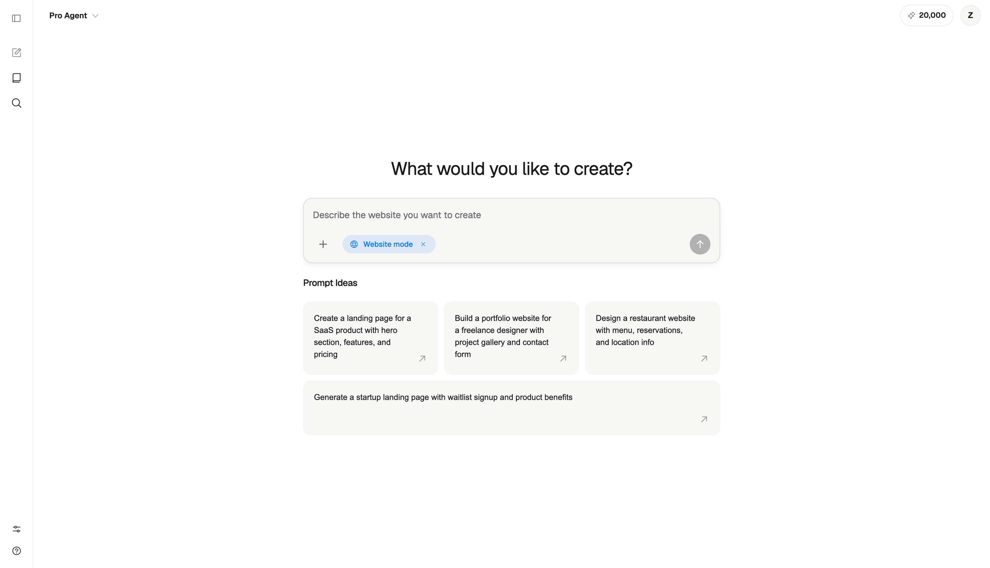 AI prompt for generating a website