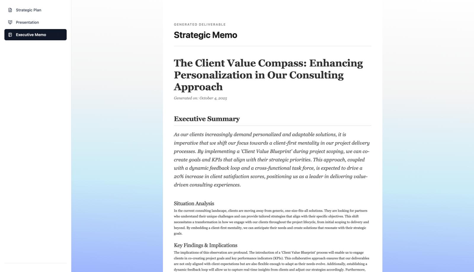 Strategic executive memo document