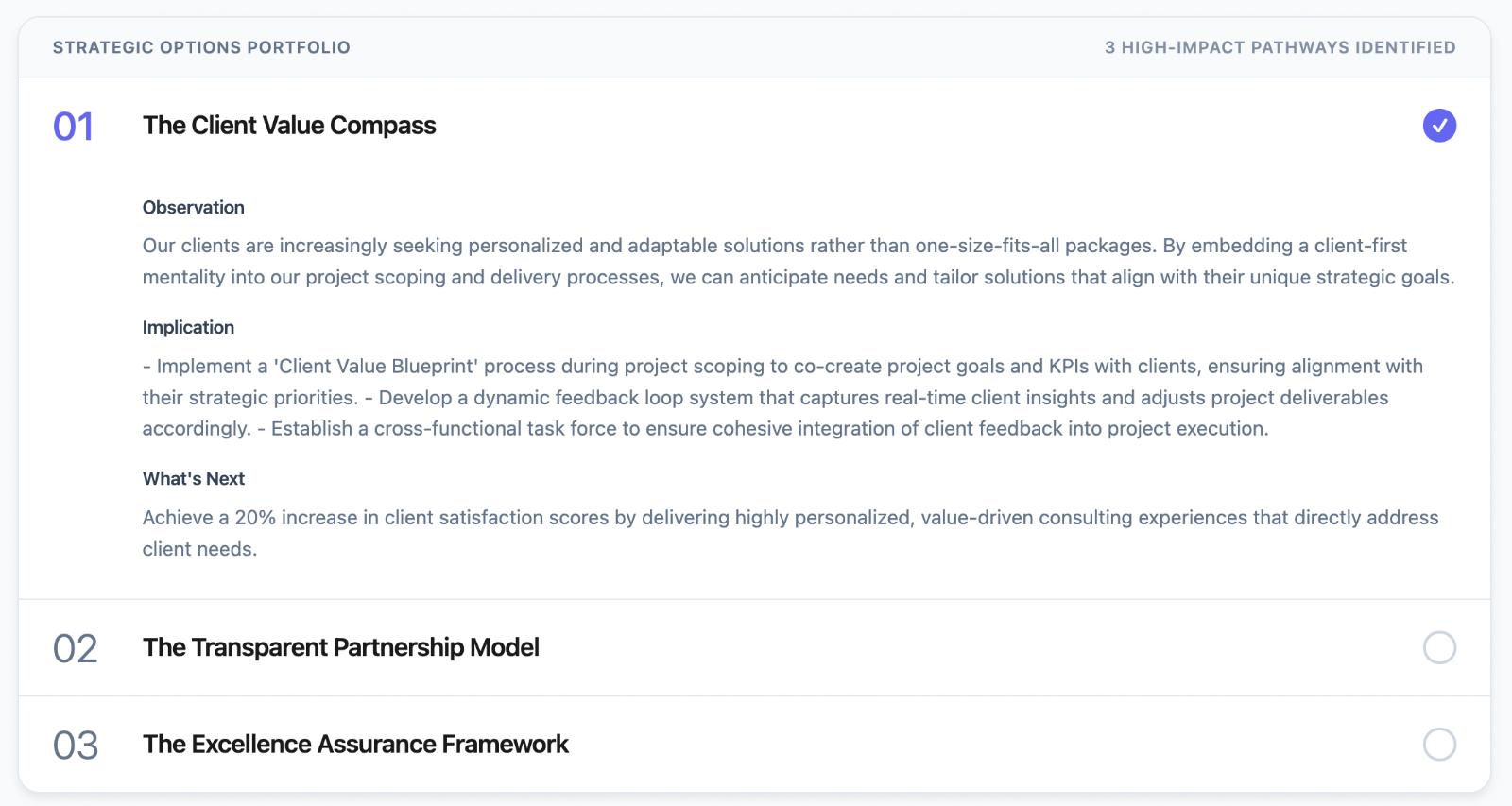 Consulting team refining slides inside an automated presentation creator.