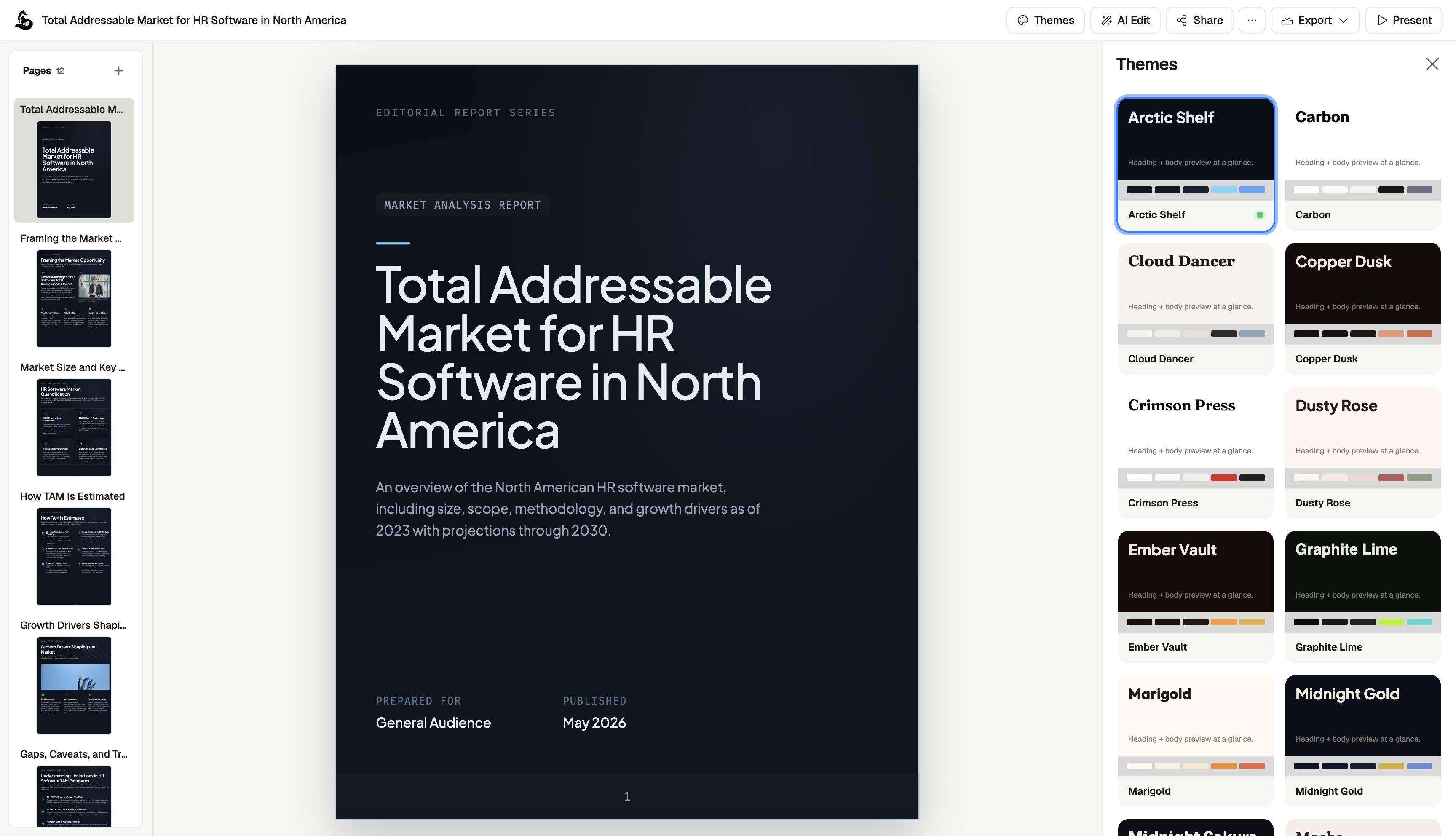 Applying a visual theme to an AI document in ML Clever