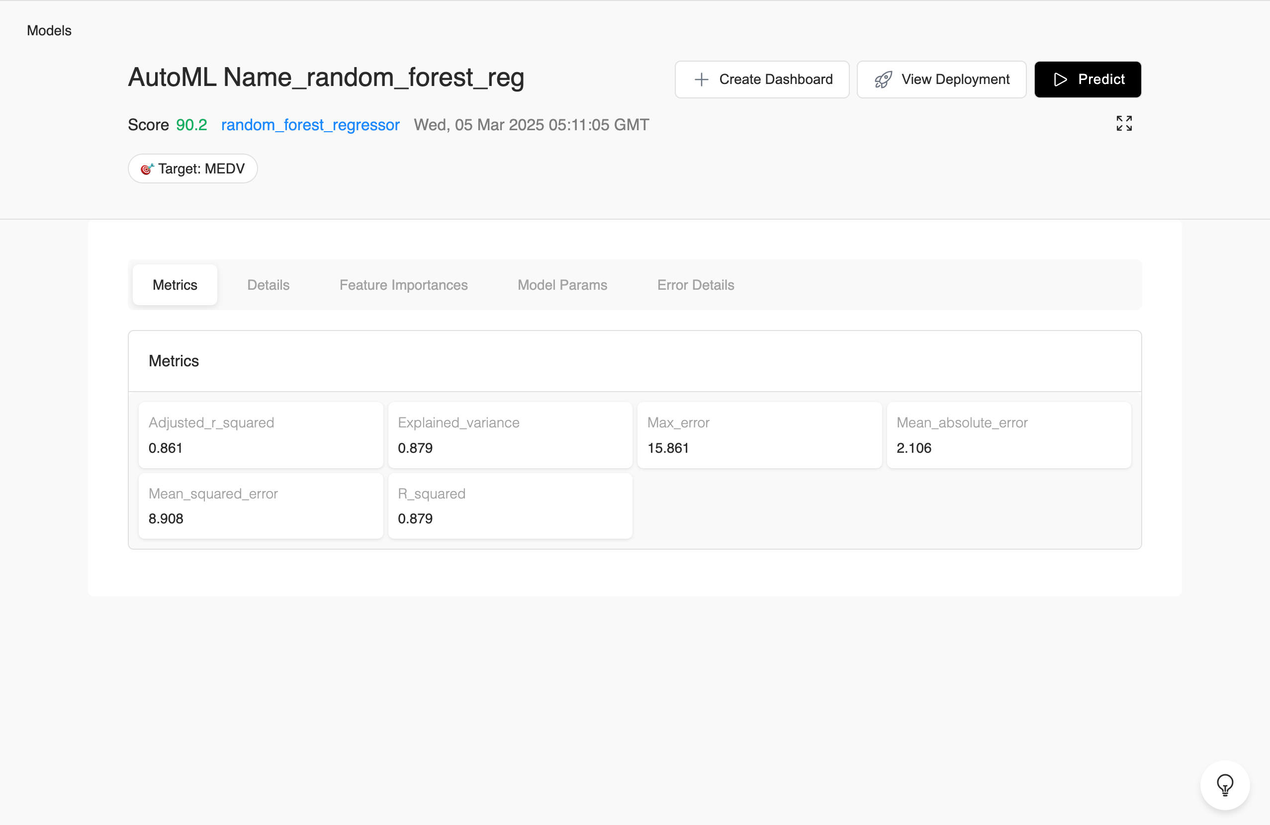 Model Metrics Dashboard
