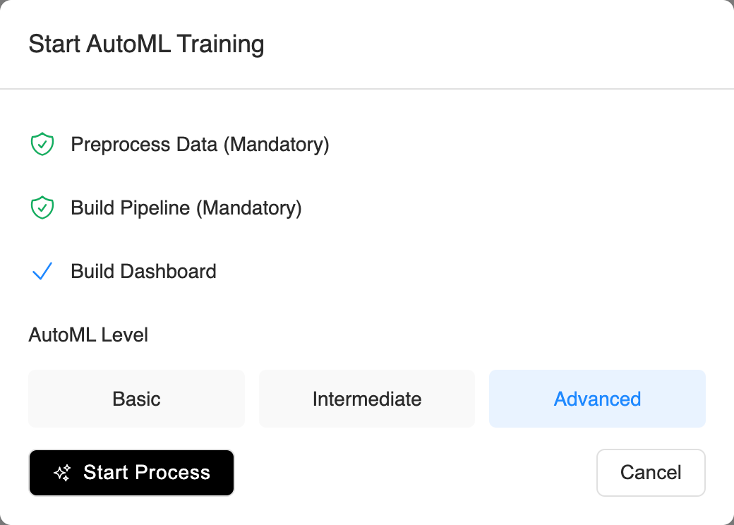 AutoML Configuration Screen