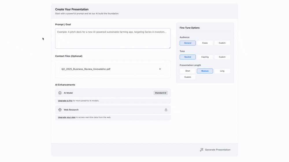 AI PowerPoint alternative generating new slides automatically.